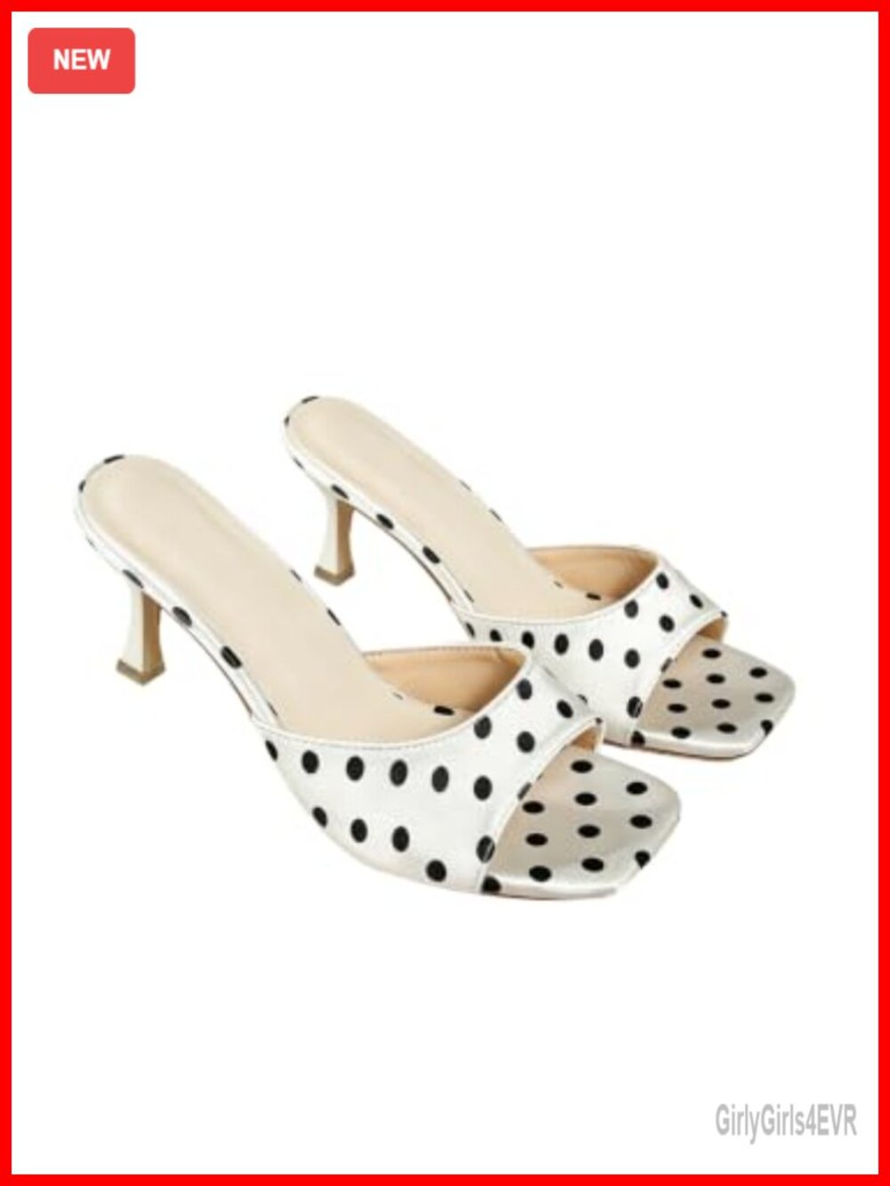 Kitten Heel Sandals Square Toe Bow Slip On Polka Dots